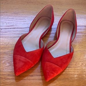 Jcrew Sadie flats, Suede, Vibrant Flame, size 6.5